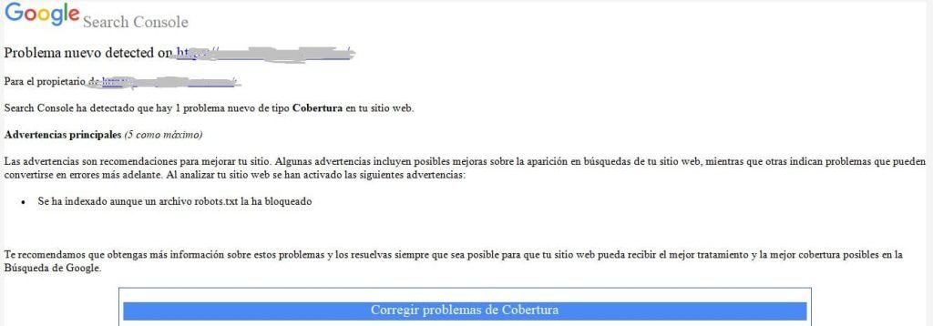 Email problemas cobertura del índice