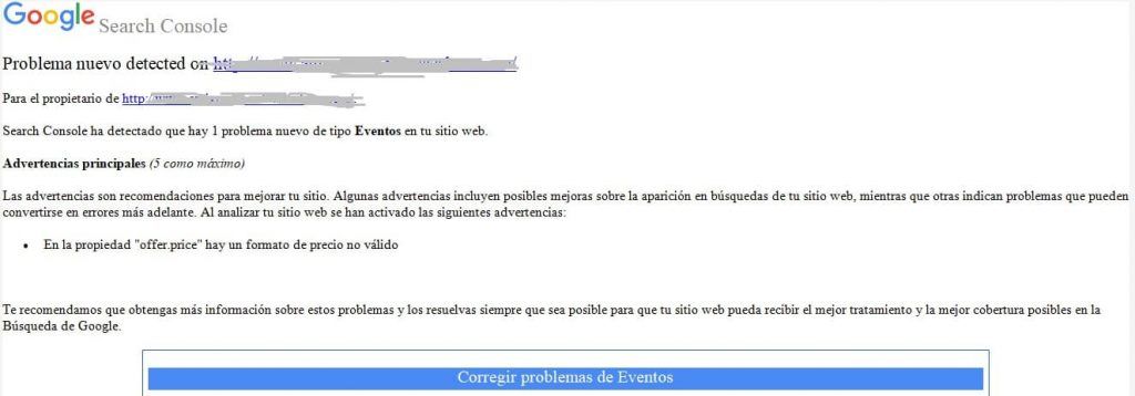 Email problema de eventos