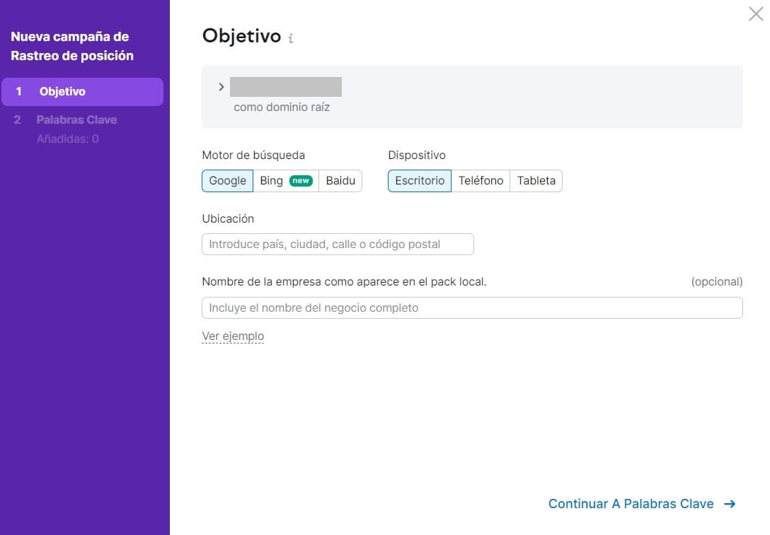 Configuración de objetivos con el Rastreo de posiciones de Semrush Configuración de objetivos con el Rastreo de posiciones de Semrush