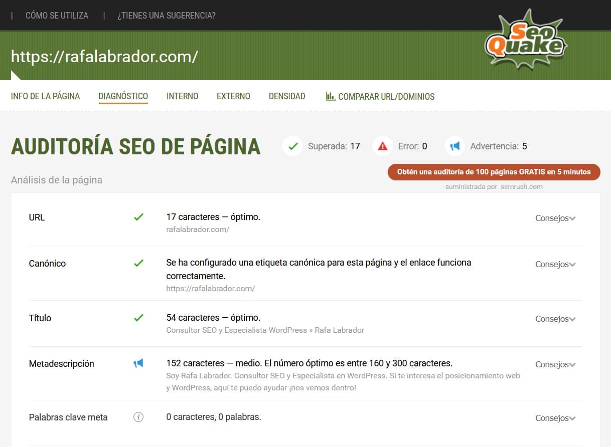 Resultados SEO Quake Resultados SEO Quake